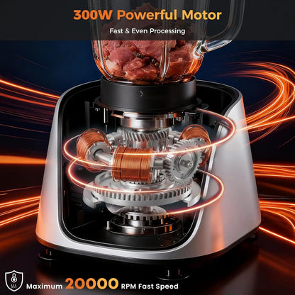 Food Processor Blender Combo for Vegetable, Dough, Safety Lock with 1.5L Glass Jar