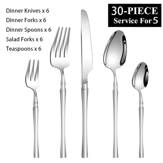 30 Piece Silverware Set for 6, Premium Stainless Steel Cutlery Set with Square Edge, Include Fork, Knife, Spoon, Mirror Finished