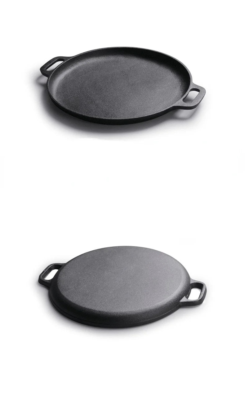 Cast Iron Skillet Pan Pancake Pizza Pan Thickened Oyster Raw Steak Pork Chicken Vegetables Cooking Pot Kitchen Outdoor BBQ Grill