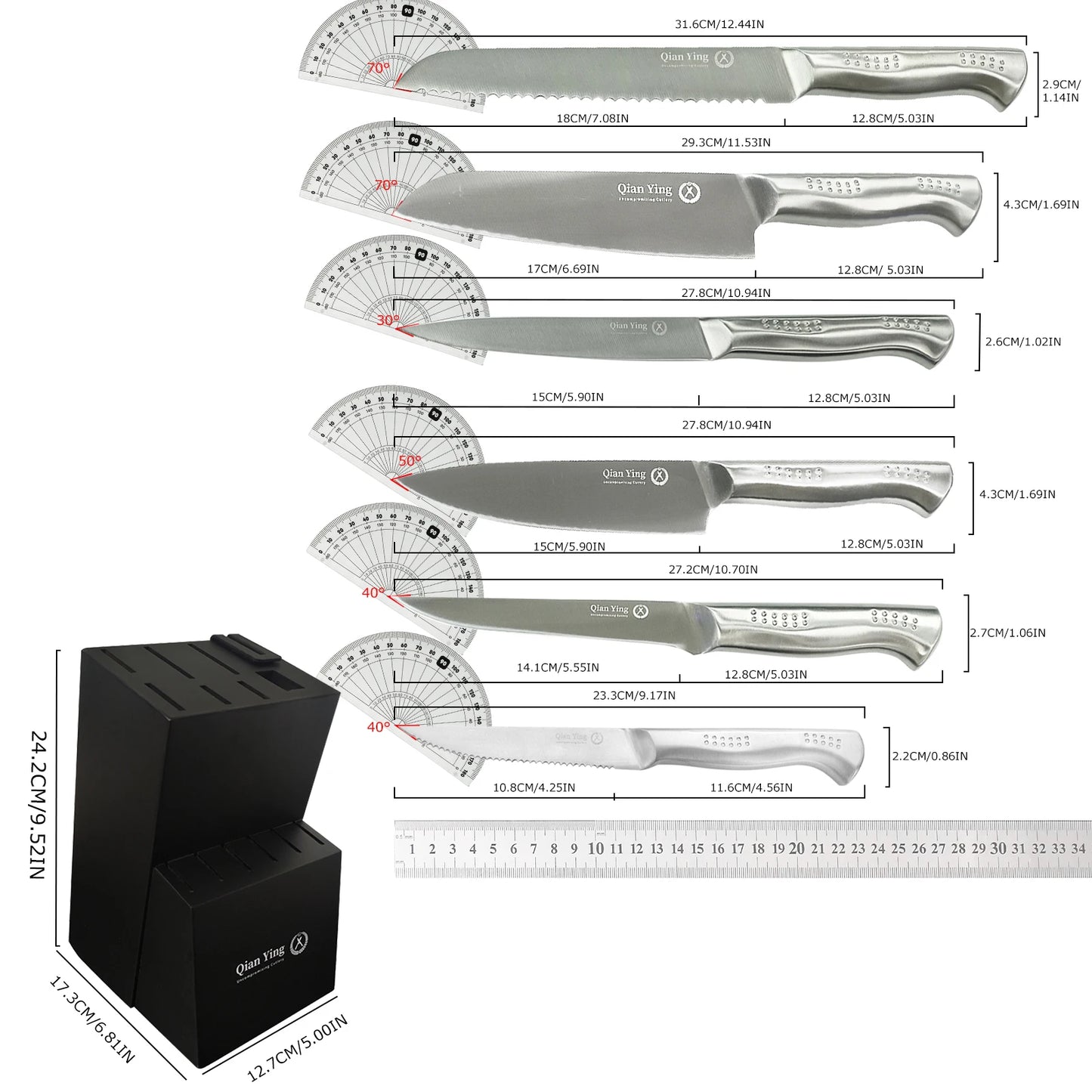 14-piece Stainless Steel Cutting Kitchen Knife Cutlery Set with Holder Chef Professional Cooking Tools, Premium Knife Set Gift