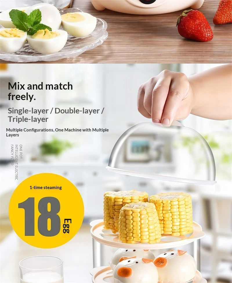 Multifunctional Egg Boiler Electric Egg Steamer Cooking Breakfast Machine Multi-Layers Egg Cooker Mini Steamer Poacher Kitchen