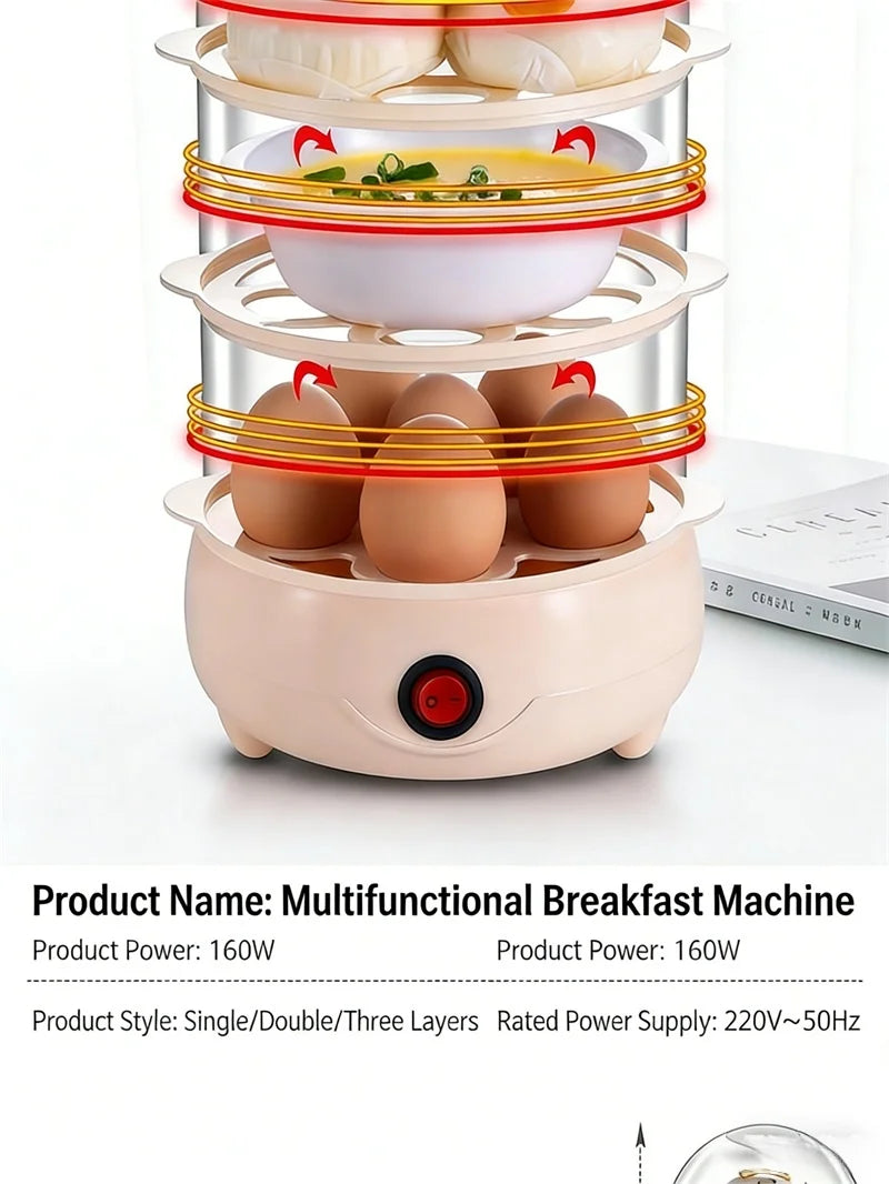Multifunctional Egg Boiler Electric Egg Steamer Cooking Breakfast Machine Multi-Layers Egg Cooker Mini Steamer Poacher Kitchen
