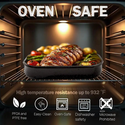 3-Pack Enamel Steel Roasting Pans for Ovens, Deep Baking Set in 17/15/13 Inch Sizes, Easy Clean Bakeware
