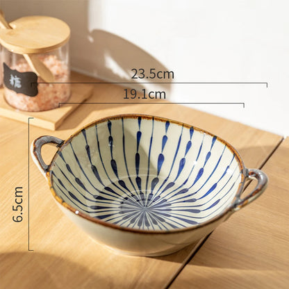 7.5inch Japanese Household Noodle Bowl Ceramic Soup Bowl With Handle Salad Pasta Bowl Kitchen Tableware Microwave Oven Bakware