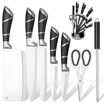 ZENG Stainless Steel Kitchen Knife Set Sharp Non-Stick Coated Chef Knives with Sharpener for Cutting Slicing Dicing Chopping