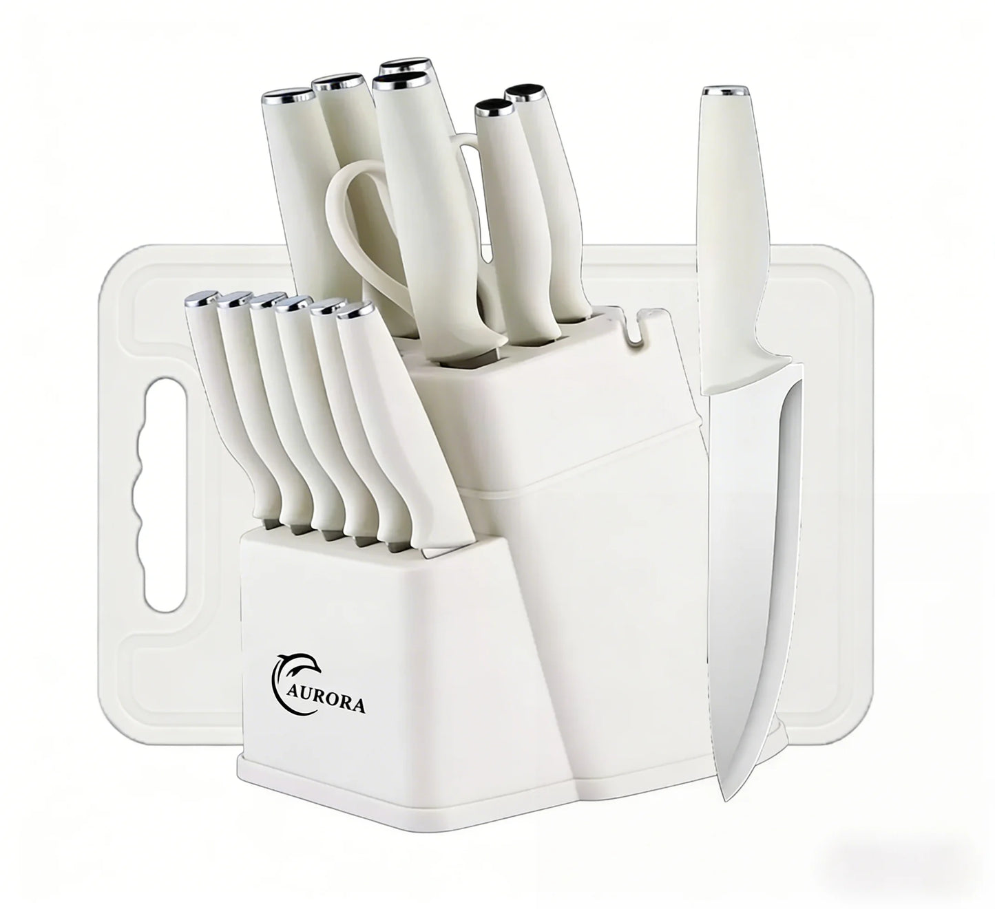 Knife Set, 15 Piece Knife Block Set with Built-in Sharpener, Dishwasher Safe, Rust Resistant, Ergonomic Handle, Stainless Steel