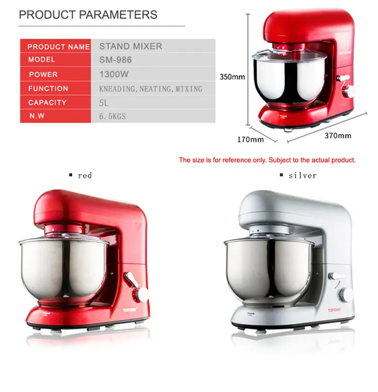 6.5L Food Mixer Commercial Food Processor 1300W Stand Mixer