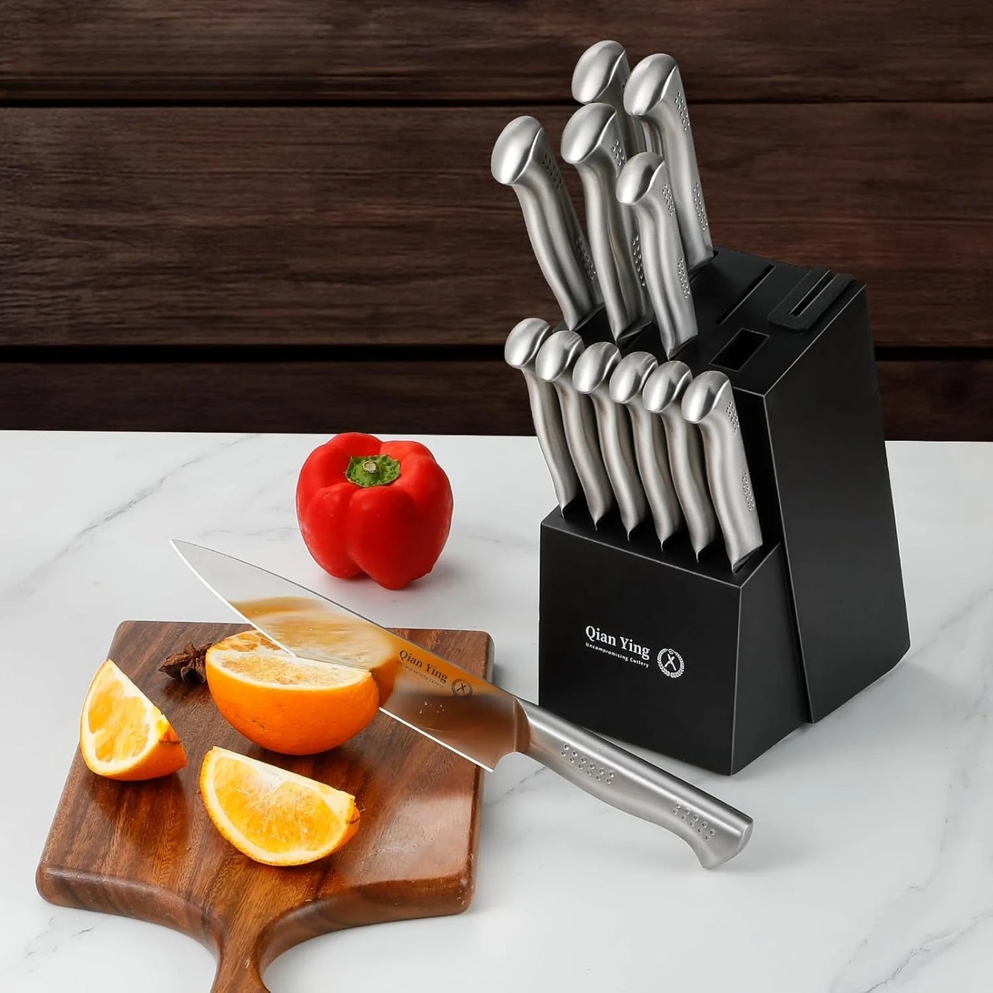 14-piece Stainless Steel Cutting Kitchen Knife Cutlery Set with Holder Chef Professional Cooking Tools, Premium Knife Set Gift