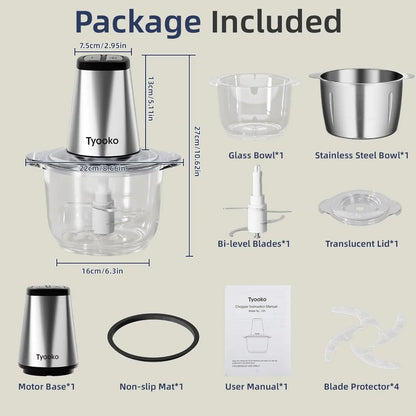 Electric Food Processor with 2 Bowls, Easy Clean Chopper for Fruits Meat Nuts Veggie Pet Baby Food