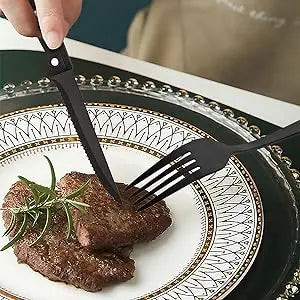 EWFEN 24 Black silverware set with steak knife,Black tableware set,4 Set,Food-grade stainless steel cutlery set,Mirror-polished