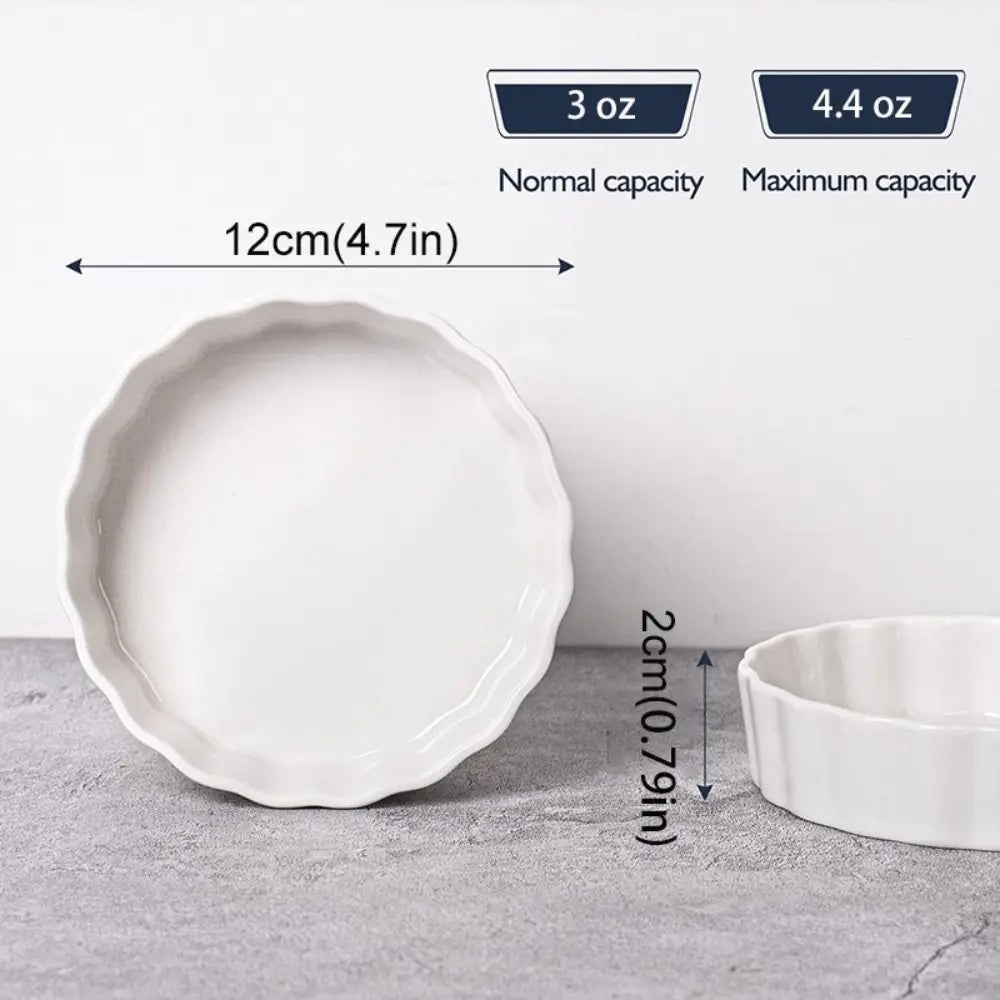 6pcs Mini Ceramic Creme Brulee Ramekins Shallow White Tart Baking Pan Round Steamed Egg Dishes Oven