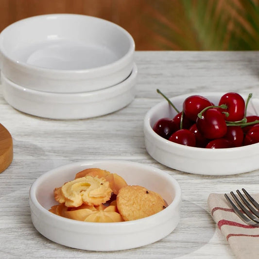 New-Ramekins 4 Oz, Creme Brulee Ramekins Oven Safe  Shallow Souffle Dishes For Baking Custard, Quiche Pans 6Pack