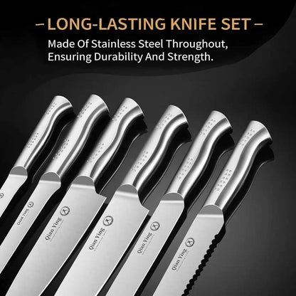 14-piece Stainless Steel Cutting Kitchen Knife Cutlery Set with Holder Chef Professional Cooking Tools, Premium Knife Set Gift