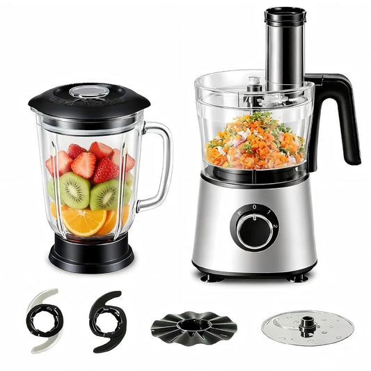 Food Processor Blender Combo for Vegetable, Dough, Safety Lock with 1.5L Glass Jar