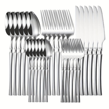 30 Piece Silverware Set for 6, Premium Stainless Steel Cutlery Set with Square Edge, Include Fork, Knife, Spoon, Mirror Finished