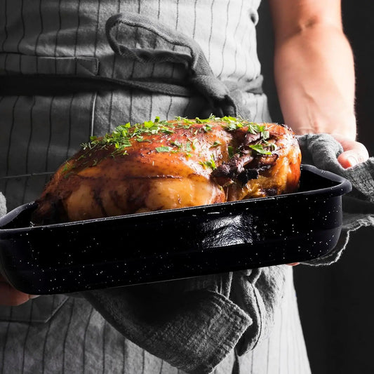 3-Pack Enamel Steel Roasting Pans for Ovens, Deep Baking Set in 17/15/13 Inch Sizes, Easy Clean Bakeware