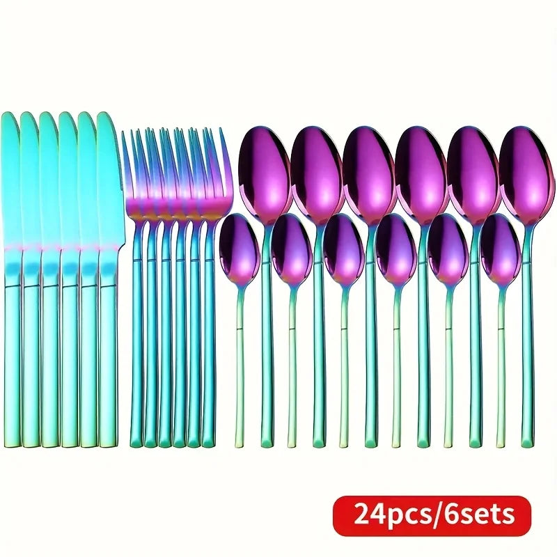 24 piece silver tableware set, suitable for 6-person stainless steel tableware kitchen new tableware hotel buffet available