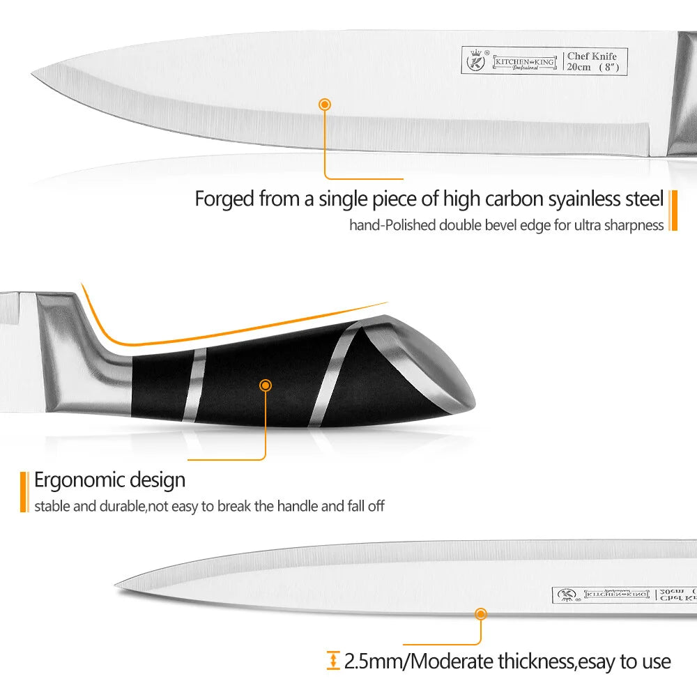ZENG Stainless Steel Kitchen Knife Set Sharp Non-Stick Coated Chef Knives with Sharpener for Cutting Slicing Dicing Chopping
