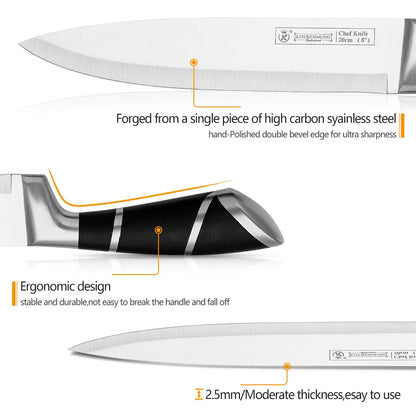ZENG Stainless Steel Kitchen Knife Set Sharp Non-Stick Coated Chef Knives with Sharpener for Cutting Slicing Dicing Chopping