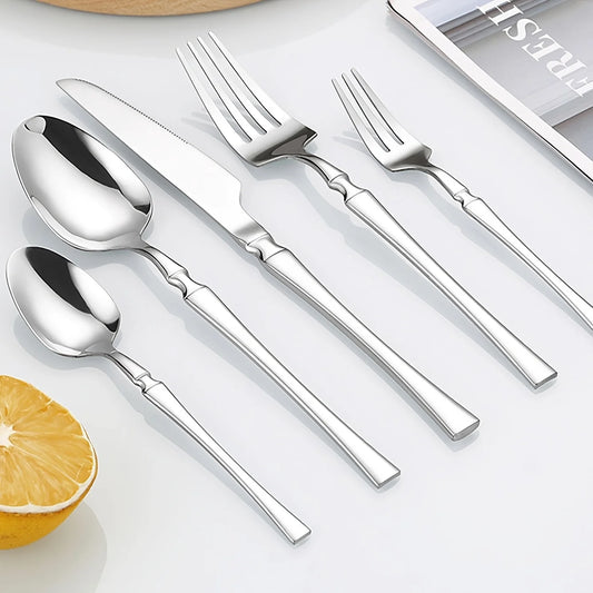 30 Piece Silverware Set for 6, Premium Stainless Steel Cutlery Set with Square Edge, Include Fork, Knife, Spoon, Mirror Finished