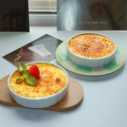 6pcs Mini Ceramic Creme Brulee Ramekins Shallow White Tart Baking Pan Round Steamed Egg Dishes Oven