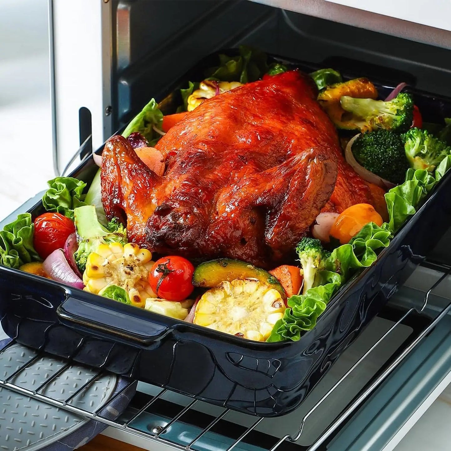 4-Piece Blue Ceramic Bakeware Set: Rectangular Lasagna Pans for Baking, Cooking, Kitchen Use