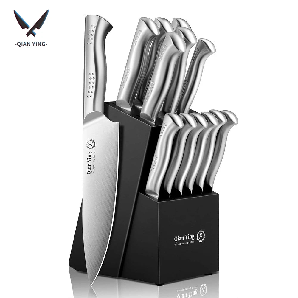 14-piece Stainless Steel Cutting Kitchen Knife Cutlery Set with Holder Chef Professional Cooking Tools, Premium Knife Set Gift