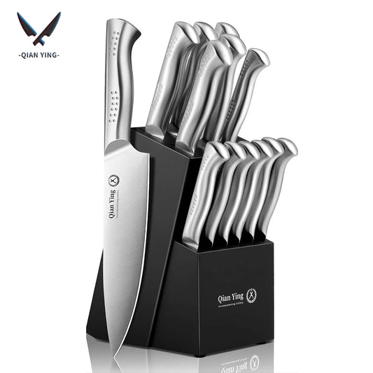 14-piece Stainless Steel Cutting Kitchen Knife Cutlery Set with Holder Chef Professional Cooking Tools, Premium Knife Set Gift