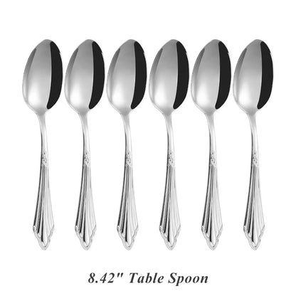 6pcs Table Spoons Set of 6 Stainless Steel Tablespoon Soup Spoon Set Royal 6 Pieces Dinner Spoon for Kitchen/Home/Restaurant