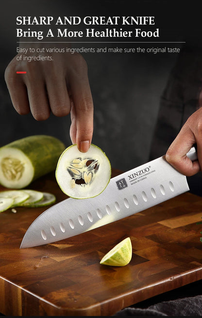 XINZUO Professional Full 7 PCS Knife Set German 1.4116 Stainless Steel Kitchen Knives Sets Best Kitchen Slicing Santoku Tool