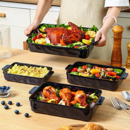 4-Piece Blue Ceramic Bakeware Set: Rectangular Lasagna Pans for Baking, Cooking, Kitchen Use