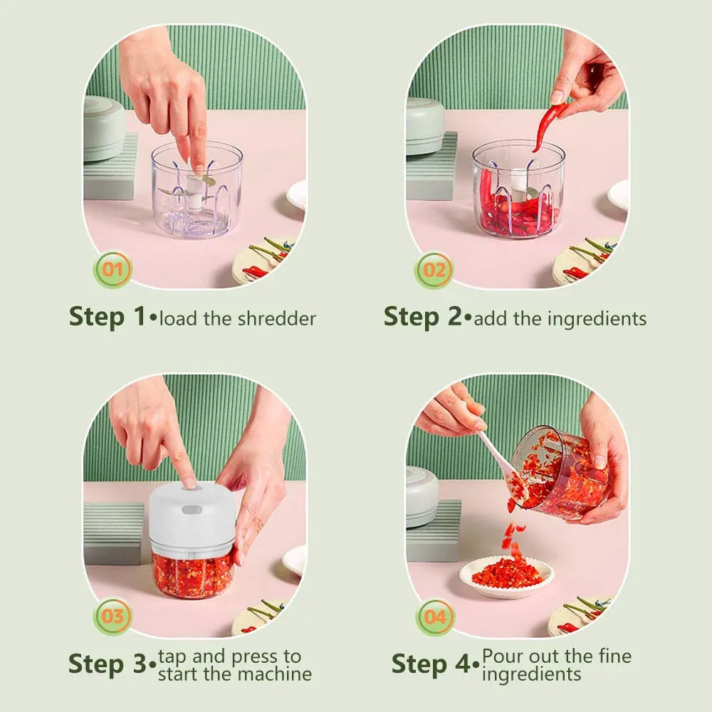100ML/250ML Electric Garlic Chopper, Portable Food Processor, Rechargeable Vegetable Chopper Blender for Nuts Chili Onion