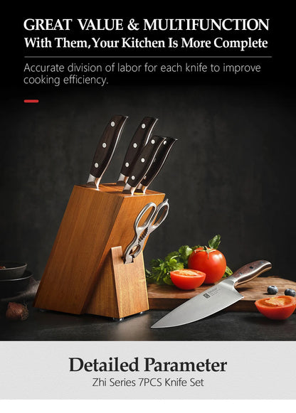 XINZUO Professional Full 7 PCS Knife Set German 1.4116 Stainless Steel Kitchen Knives Sets Best Kitchen Slicing Santoku Tool
