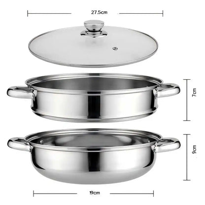Stainless Steel Cookware 27cm/11in 2-Layer Steamer Pot Cooker Double Boiler Soup Steaming Pot Kitchenware Kitchen Supplies