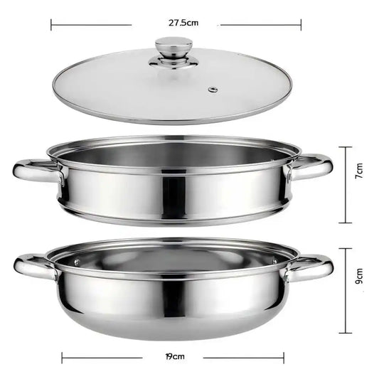 Stainless Steel Cookware 27cm/11in 2-Layer Steamer Pot Cooker Double Boiler Soup Steaming Pot Kitchenware Kitchen Supplies