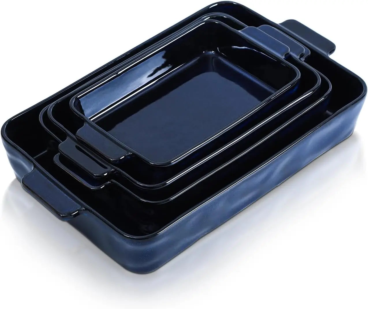 4-Piece Blue Ceramic Bakeware Set: Rectangular Lasagna Pans for Baking, Cooking, Kitchen Use