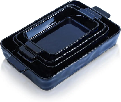 4-Piece Blue Ceramic Bakeware Set: Rectangular Lasagna Pans for Baking, Cooking, Kitchen Use