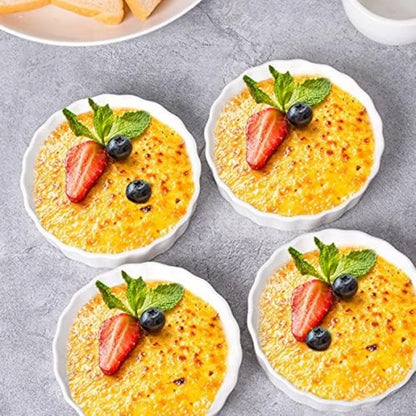 6pcs Mini Ceramic Creme Brulee Ramekins Shallow White Tart Baking Pan Round Steamed Egg Dishes Oven