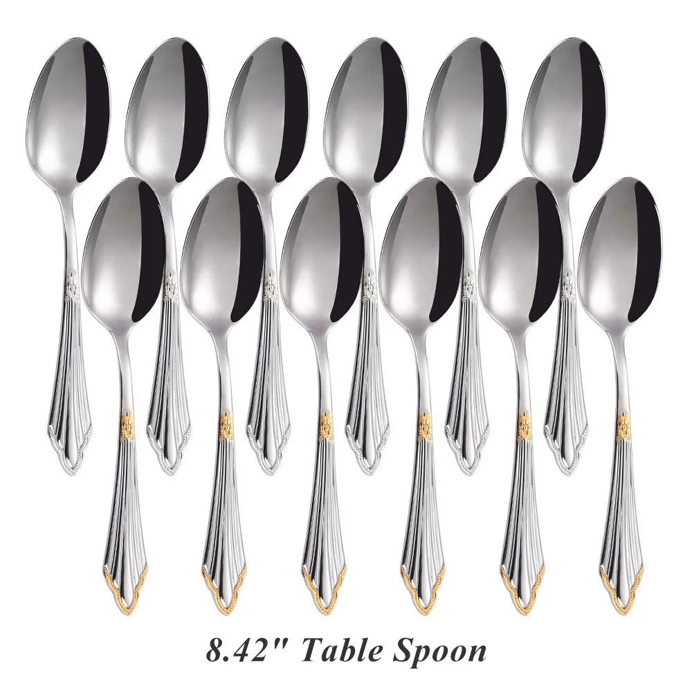 6pcs Table Spoons Set of 6 Stainless Steel Tablespoon Soup Spoon Set Royal 6 Pieces Dinner Spoon for Kitchen/Home/Restaurant