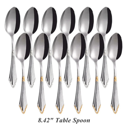 6pcs Table Spoons Set of 6 Stainless Steel Tablespoon Soup Spoon Set Royal 6 Pieces Dinner Spoon for Kitchen/Home/Restaurant