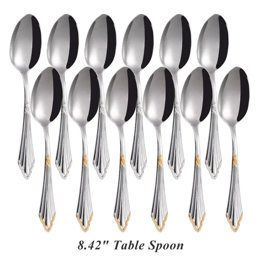 6pcs Table Spoons Set of 6 Stainless Steel Tablespoon Soup Spoon Set Royal 6 Pieces Dinner Spoon for Kitchen/Home/Restaurant