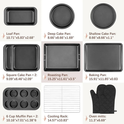 12PCS Nonstick Baking Pans Set with Wider Grip, Includes Cookie Sheets, Muffin Pan, Loaf Pan, Cake Pan