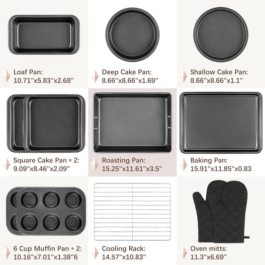 12PCS Nonstick Baking Pans Set with Wider Grip, Includes Cookie Sheets, Muffin Pan, Loaf Pan, Cake Pan