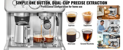 SucceBuy Espresso Machine with Grinder 15 Bar Semi-Automatic Espresso Coffee Maker with Milk Frother Steam Wand